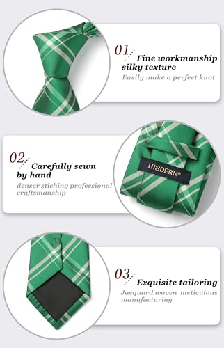 Image of HISDERN Ties for Men Plaid Checkered Tie with Pocket Square Woven Business Formal Necktie Handkerchief Set Wedding Party