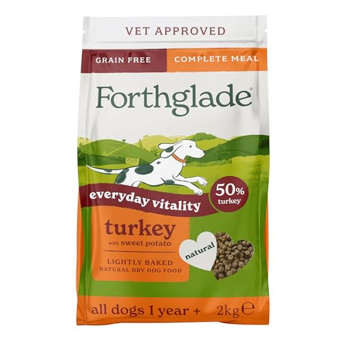 Forthglade Dry Dog Food Lightly Baked (2kg) Hypoallergenic and Grain Free Dog Food Adult 1 Year + Turkey With Sweet Potato Completed and Balanced Meal 50% Single Source Protein