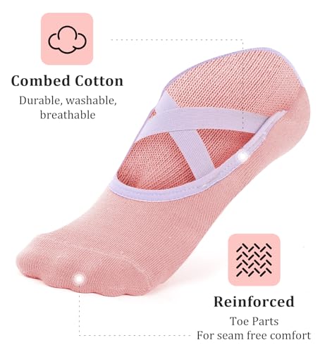 Pilates Shoes for Women, 3 Pairs Pilates Socks Pink Purple Black, Yoga Shoes for Women Non Slip Yoga, Pilate, Ballet, Dance, Sport (Multi-colored)2