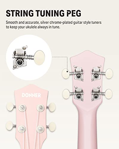 Image of Donner Soprano Ukulele for Beginner 21 Inch Matte Ukulele Beginner Kit with Bag Strap Tuner Strings Picks Cloth, Free Online Lessons, Kids Holiday Christmas & Birthday Gift (Light Pink)