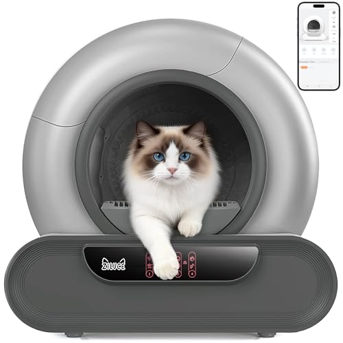 Automatic Cat Litter Box,Self Cleaning Litter Box,65L Automatic Cleaning Robot Litter Boxes,Gray Auto Litter Box with App Control,Self Cleaning Litter Box for Multiple Cats Kitty,Dual Safety Sensors