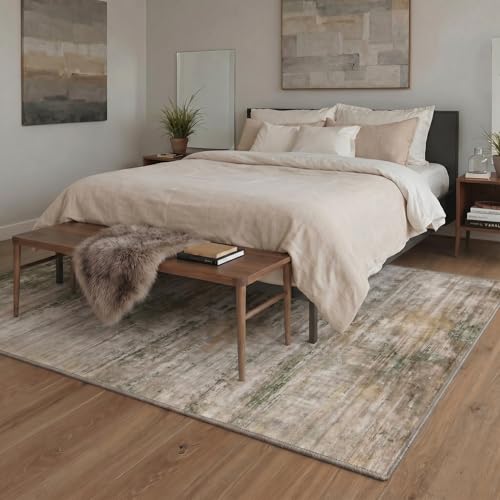 Image of BEIMO Area Rugs 8x10 for Living Room Bedroom, Modern Abstract Machine Washable Rug, Large Soft Low Pile Floor Cover with Non Slip Backing for Dining Room, Dusty Beige Brown