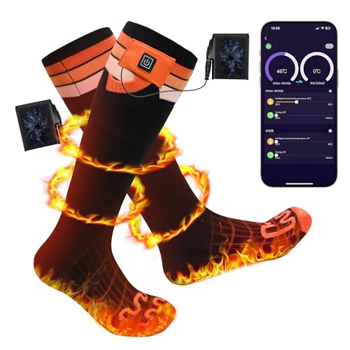 Heated Socks for Men Women with APP Control 7.4V 6000mAh 17H Heat Socks 10s Fast Heating Rechargeable Skiing Socks 5-Level Temperature Washable Electric Foot Warmers for Hiking Camping (Orange, M)