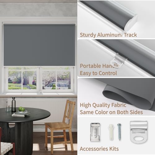 MYshade Blackout Cordless Roller Shades, Room Darkening Free-Stop Roll Up Blinds for Windows, Pull Down Blocking Blind for Home and Office, Easy to Install, 42" W X 72" H, Grey by MYshade - Used condition - Image 2