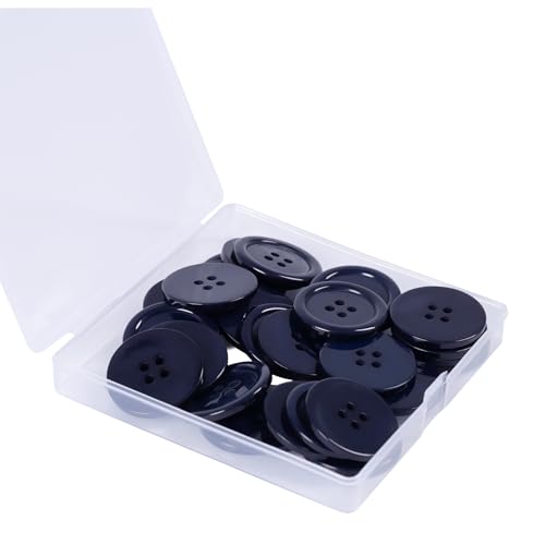 Lilaly 30 PCS 13/16 inch (30mm) Resin Large Buttons for Crafts, 4 Holes Big Navy Blue Buttons, for Sewing, DIY, Crafts Scrapbooking (Navy Blue)