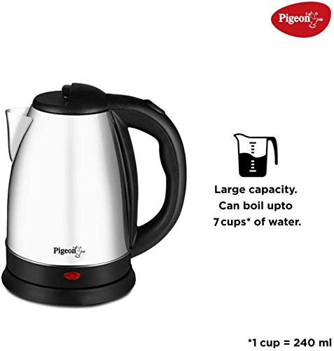 Image of Pigeon by Stovektraft Hot Stainless Steel Electric Kettle, 1.8 Litre, with 1300 Watt, boiler for Water, milk, tea, coffee, instant noodles, soup etc (Silver)