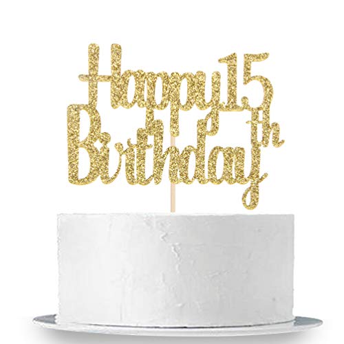 INNORU - Decoración para tarta de 15 cumpleaños con purpurina dorada, suministros para decoración de tartas de cumpleaños