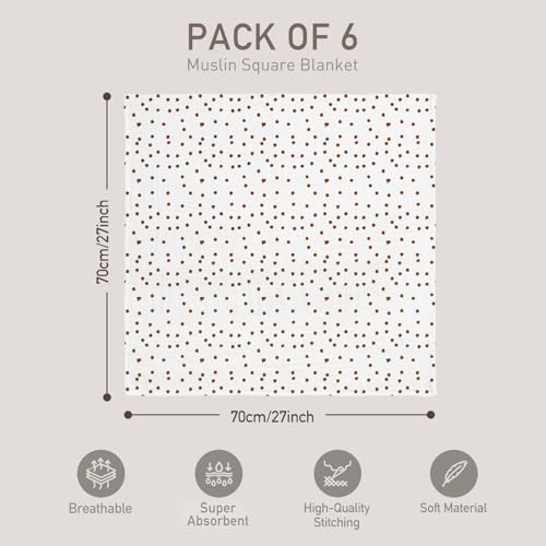 Image of GLLQUEN BABY Receiving Blanket Boy Cotton Muslin Swaddle Blankets Girl Newborn Squares Breathable & Soft Thin Baby Blankets Cloths Double Absorbent Infant Swaddling Wrap - 6 Pack (Rainbow)
