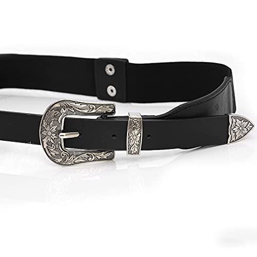 Women's Black Vintage Style Double Buckle Belt PU Leather Western Belt Adjustable Waistband for Dress Jeans Pants2