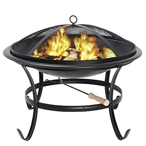 LEMY 22 Inch Outdoor Firepit Wood Burning BBQ Grill Steel Firepit Bowl for Patio Backyard Garden Camping Picnic Bonfire w/Spark Screen Cover, Log Grate, Fire Poker