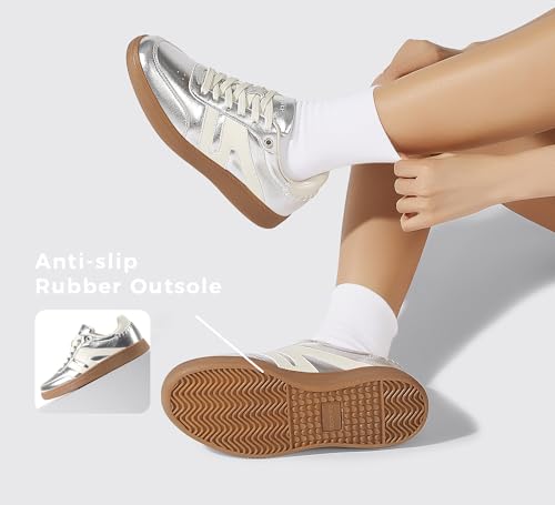 Image of LUCKY STEP Women Retro Gum Sole Fashion Sneakers | Genuine Leather Classic Tennis Skate Walking Shoes Anti Slip Trainers