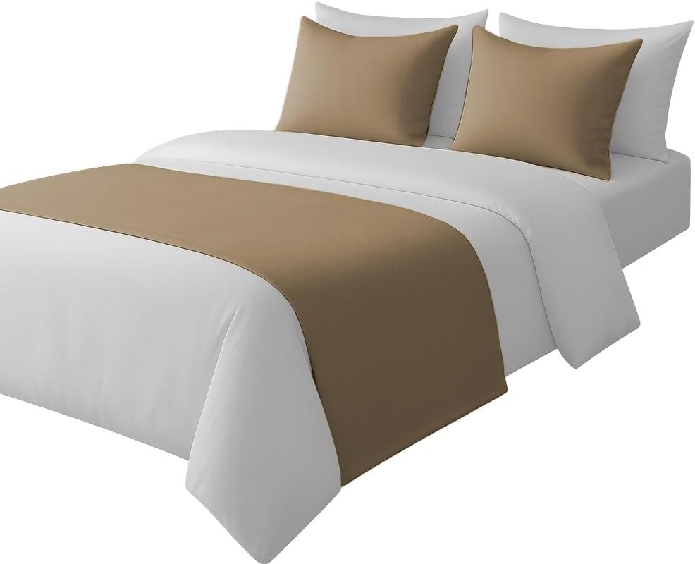 100% Egyptian Cotton Bed Runner Taupe Solid King Size (102x20) 3 Piece Decorative Bed Scarf for Bedroom Hotel Wedding Room with 2 Pillow Shame