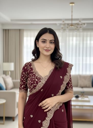 Image of Yashika Women Vichitra Silk Saree with Embroidered Border| Sarees Bollywood Sari | New Sarees | Saree Blouse| Designer Saree (AZ-YS-OG-LADYQUEEN-Parent)