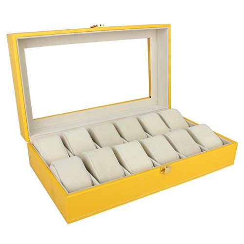 PANKATI® Faux Leather Display Watch Storage Organizer Box (Yellow_12 Slots) (B07CYZ1RD5) Amazon Price History, Amazon Price Tracker