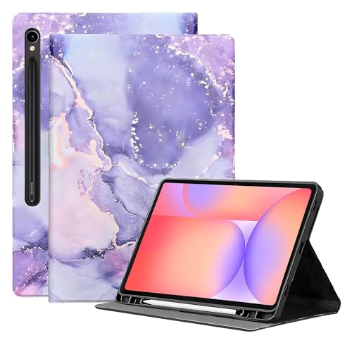 Image of ProElite Book Cover Case for Samsung Galaxy Tab S10 Lite 10.9 inch / Tab S9 FE 10.9 inch /Tab S10 FE /Tab S9 11 inch Cover, Smart flip case Book Cover with Pen Holder, Marble Purple
