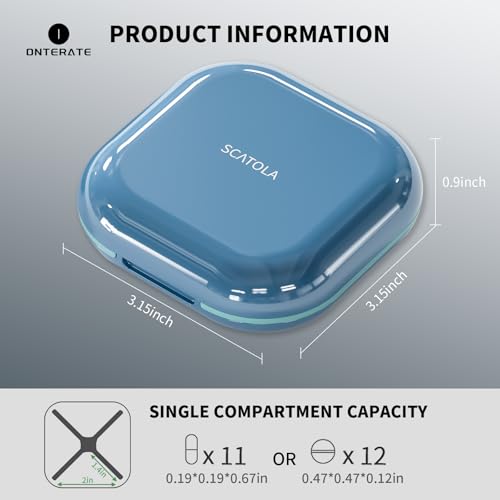 Image of ONTERATE Small Pill Case, Travel Pill Box with 4 Compartments, Blue