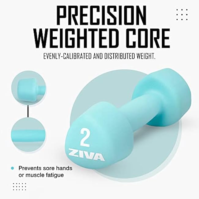 ZIVA Neoprene Tribell Dumbbell Pairs - Set of 2 Hand Weights, Non-Slip Durable Rubber Finish, No-Roll Design for Rigorous Exercise and Strength Training (Avail in 2-20 lb Pairs)
