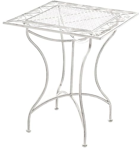 CLP Gartentisch Asina quadratisch 60x60 cm, romantischer Bistrotisch im Jugendstil, Beistelltisch aus Eisen, für Terrasse, Balkon und Garten, Farbe:antik weiß