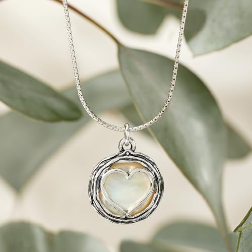 Ross-Simons Mother-Of-Pearl Heart Overlay Necklace in Sterling Silver. 16 inches3
