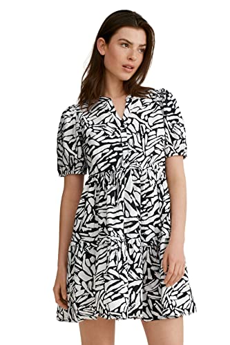C&A Damen Kleid Schlitz-Kragen Mini/Kurz A-Linie Kleider schwarz/weiß 38