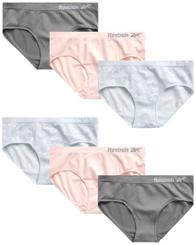 Reebok Girls Underwear - 6 Pack Breathable Stretch Performance Seamless Hipster Underwear for Girls (Sizes: 6-16)