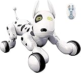 RCTecnic Perro Robot para Niños Buddy Interactivo Mascota, Sabe Cantar, Bailar y Tiene Movimiento Teledirigido, Ojos con LED, con Batería y Cable Cargador USB
