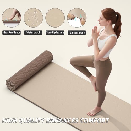 ILILI Yoga Mat 10mm Extra Thick, 193x70×1.0cm Extra Long, Double Color Non-Slip TPE Material, Easy Carrying with Strap, Ideal for Yoga, Pilates, Floor Exercise, Home and Outdoor Use, Eco Friendly (Beige+Brown) by ilili - Used condition - Image 3