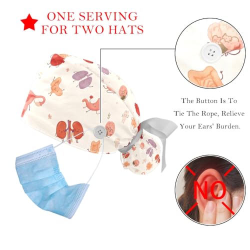 Image of 2 PCS Bouffant Cap with Button Ponytail Pouch Working Cap Sweatband Adjustable Surgical Cap Black and White Cow