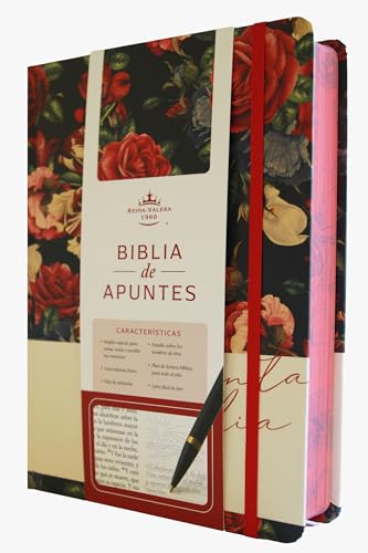 Biblia De Apuntes Rvr 1960 Tapa Dura, Azul Oscuro Con Flores (Edición Cantos Pintados) / Spanish Journaling Bible Rvr 1960 Hardcover Dark Blue With Fl