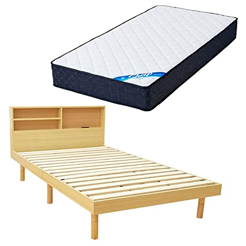 アイリスプラザ ベッド 【マットレスセット】 すのこ 棚付き ヘッドボード コンセント付き 2口 フレーム ナチュラル シングル SKSB-S アイリスオーヤマ マットレス Sheep ポケットコイル 極厚21cm かため コイル528個 抗菌 防臭 防ダ