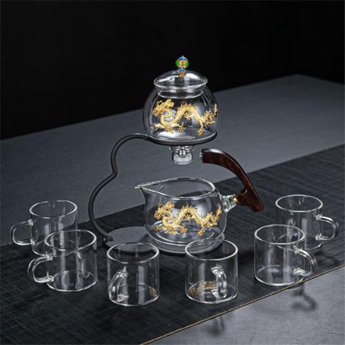 Juego de té perezoso semiautomático de vidrio creativo con tazas, tetera con diseño de dragón para el hogar, artículos para beber para casa de té de negocios y oficina