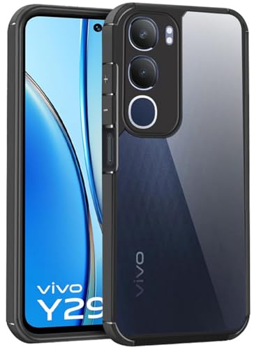 Image of SHINESTAR Ultra Slim Clear Back Cover for Vivo Y29 5G / Vivo Y19s, Transparent Hybrid Hard Shell Plastic & Soft Silicone Rubber Bumper, Non-Yellow Acrylic Protective Cover - Black