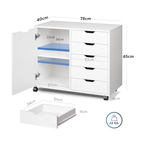 Miniatura 2 de Devaise Archivador De 5 Cajones Y Armario 2 Niveles, Mueble Bajoescritorio Sólido Para Documentos A4 Legal Letter, Blanco