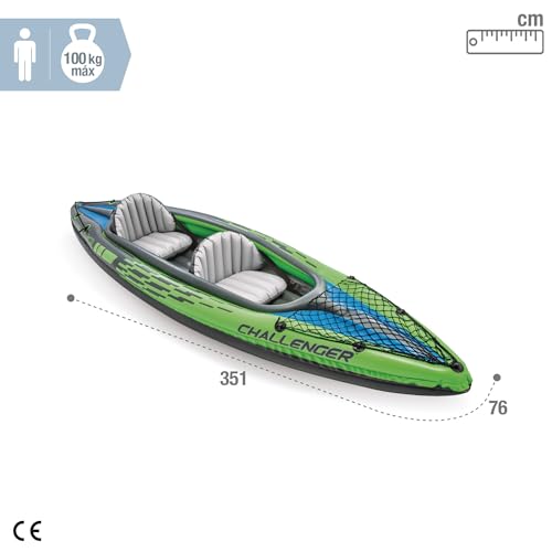 INTEX Challenger Inflatable Kayak Series: Includes Deluxe 86in Kayak Paddles and High-Output Pump – SuperStrong PVC – Adjustable Seat with Backrest – Removable Skeg – Cargo Storage Net