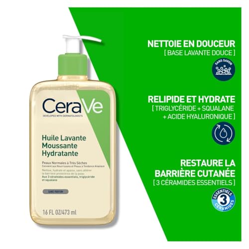 CeraVe Feuchtigkeitsspendendes Reinigungsöl, Intensive und langanhaltende Feuchtigkeit für normale bis sehr trockene Haut, Reinigung für Körper und Gesicht, mit 3 essenziellen Ceramiden, 473 ml