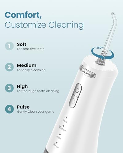 onlyone water dental flosser 300ml portable oral irrigator for teeth 4 modes and 5 jet tipsrechargeable irrigation cleanerelectric flossing machine power flossers amp irrigator accessories white