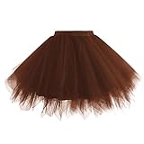 Hanpceirs Women 1950s Short Vintage Tulle Petticoat Skirt Ballet Bubble Tutu Brown M