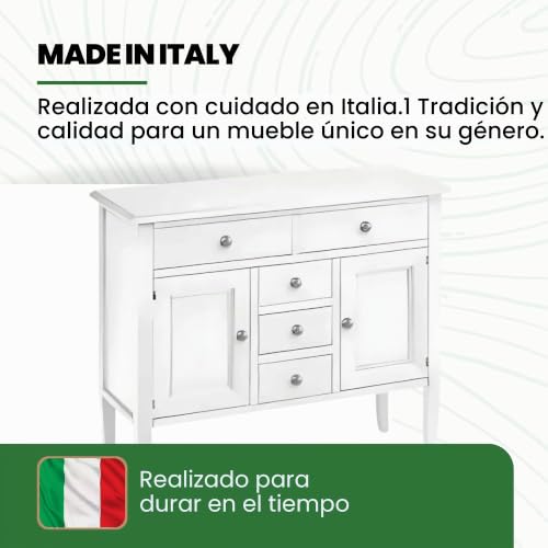 Miniatura 3 de Mar.C.A. Design - Aparador De Salón De Madera De Álamo, Estilo Clásico, Arte Pobre, Elegante Y Funcional, Mueble Fabricado En Italia