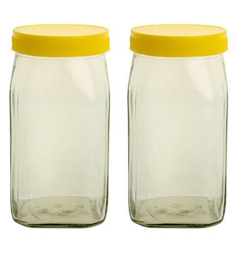 HNG AJANTA 800 ML Square Glass Jar (Pack Of 2)