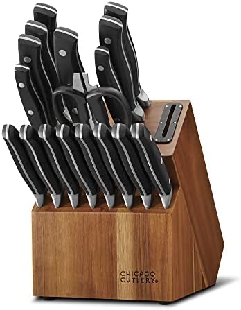 Chicago Cutlery Insignia Triple Rivet Poly (18-PC) Kitchen Knife Block Set With Wooden Block & Built-In Sharpener, Black Ergonomic Handles and Sharp Stainless Steel Professional Chef Knife Set - Thumbnail 2