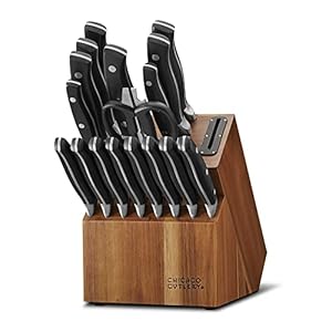 Chicago Cutlery Insignia Triple Rivet Poly (18-PC) Kitchen Knife Block Set With Wooden Block & Built-In Sharpener, Black Ergonomic Handles and Sharp Stainless Steel Professional Chef Knife Set
