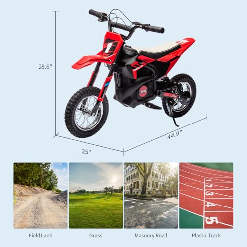 Image of Garvee 24V Kids Electric Off-Road Motorcycle, Ride on 250W Motor 13.6MPH | Fast Speed Dirt Bike, Leather Seat, Twist Grip Throttle, Metal Suspension, Air-Filled Tires for Kids Teens Riding Toy, Red