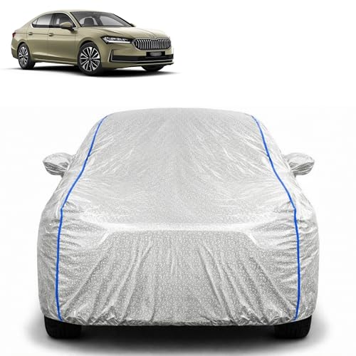Image of Waterproof Car Cover for Skoda Superb | All Weather Protection | UV Resistant & Dustproof | Soft Cotton Lining to Prevent Scratches | Triple Stitched with Mirror Pockets & Elastic Hem