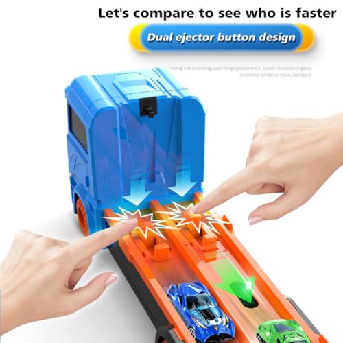 Image of Mashes Big Hauler Storage & Deform Transport Truck Toy with 2 Foldable Ejection Race Track & 2 Pc Die cast Cars for Kids Boys Girls 3+ Years (Truck with 2 Cars Set)