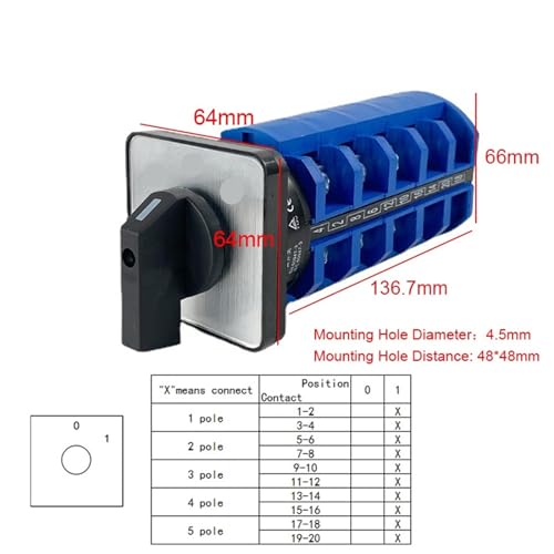 Interruptor de leva LW26-63/5 con selector rotativo de 5 polos y 690V 2