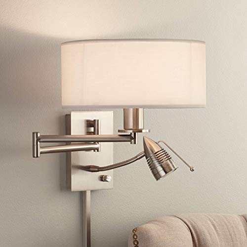 Tesoro Modern Swing Arm Wall Lamp LED Brushed Nickel Plug-in Light Fixture Off