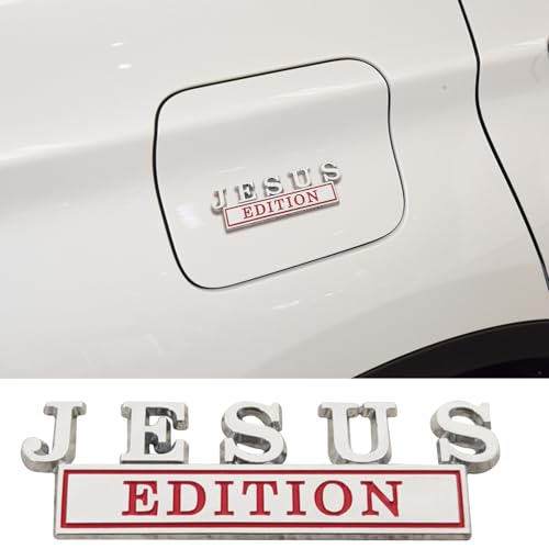 Image of 1pc 3D Raised Letter Jesus Edition Emblem Car Decal - Metal Sticker for Vehicles, Trucks, Motorcycles, SUV - Door Tailgate Bumper Badge Auto Decoration (Silver and red)