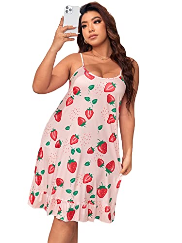 Floerns Women's Cute Printed Plus Size Nightgown Ruffle Hem Cami Sleepwear Loungewear Light Pink 4Xl #TOP5