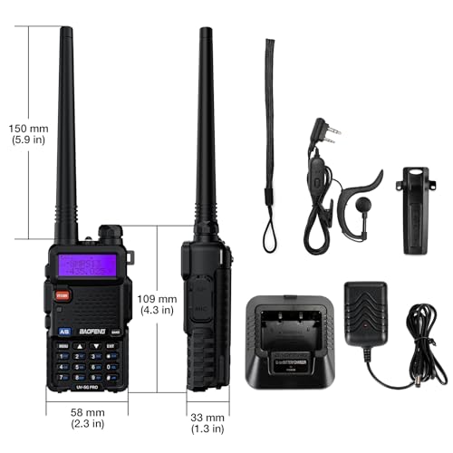 Image of BAOFENG UV-5G PRO GMRS Handheld Radio, 5W NOAA /UHF /VHF /Airband Scanner & Receiver, GMRS Repeater Capable, Long Range Rechargeable Two Way Radio, for Adults, Support Chirp Programming