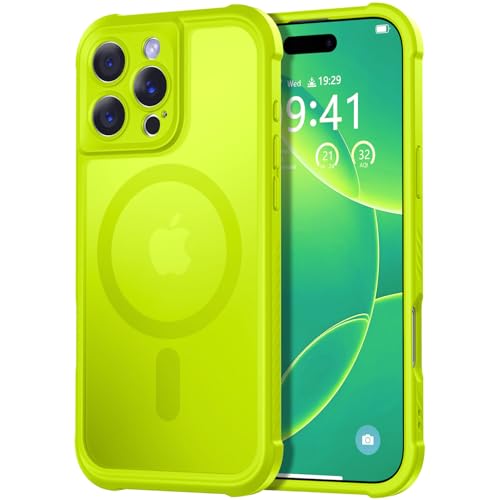 Thomo Magnetic for iPhone 16 Pro Max Case, [Full Camera Protection] [Compatible with Magsafe] Military-Grade Shockproof, Anti-Fingerprint Translucent Matte Phone Case,Fluorescent Green